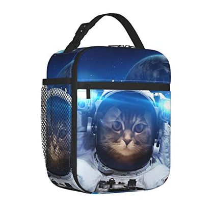 YETTA YANG Space Galaxy Cat Cool Portable Lunch Bag Insulated Lunch Box Reusable Totes For Women Men Work Picnic Camping - color: Black5