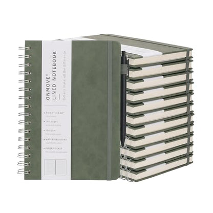 Spiral Notebooks Journal for Women Men 12 Pack Bulk Leather Hardcover with Pen Holder A5 160 Pages 100 GSM Thick Paper for Work School Lined Green - color: Green