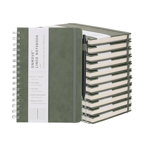 Spiral Notebooks Journal for Women Men 12 Pack Bulk Leather Hardcover with Pen Holder A5 160 Pages 100 GSM Thick Paper for Work School Lined Green - color: Green