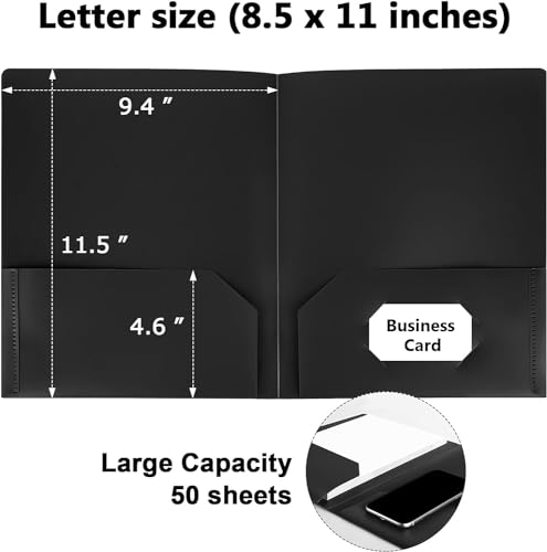 HABGP12 Pack Black File Folders with Pockets and Business Card Slot, Letter Size Plastic 2 Pocket Folders for Documents, Office Filing Cabinet Folders, School Supplies for College Students - size: 12 Pack Black
