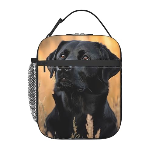 Cute Dog Lunch Box for Kids,Puppy Insulated Bag for Student,Pet Lovers Reusable Thermal Insulation Cooler Tote Bags for School Work Picnic Camping Outdoor Gifts (Black Lab Labrador) - color: Black Lab Labrador