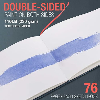 U.S. Art Supply 9" x 12" Watercolor Book (2 Pack, 76 Sheets Each) - 110lb (230 GSM) Linen-Bound Hardcover Artist Paper Pads - Acid-Free Cold-Pressed Watercolor Paper Pad Mixed Media - size: 9-x-12-inch