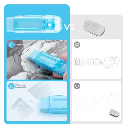 M&G 6 Pack Sliding Retractable Rubber Erasers, Push-Pull Large Pencil Erasers with Transparent Plastic Sleeve, Soft Rubber Erasers for Office, Drafting, and Everyday Use - color: Pink + Blue + Green