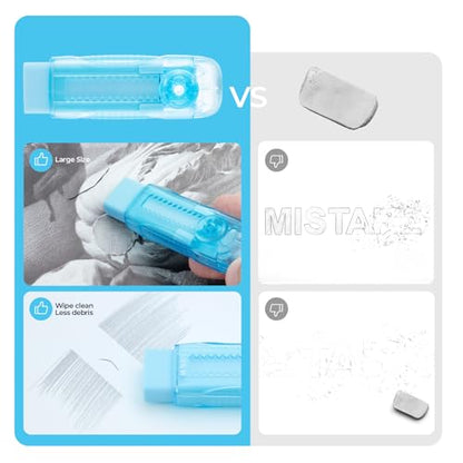 M&G 6 Pack Sliding Retractable Rubber Erasers, Push-Pull Large Pencil Erasers with Transparent Plastic Sleeve, Soft Rubber Erasers for Office, Drafting, and Everyday Use - color: Pink + Blue + Green