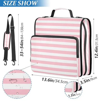3 Ring Zipper Binder Pink and White Striped Large Capacity 500 Sheets Zip Up Binders Expanding File Folder Bag Multi Pockets School Office Binder Organizer