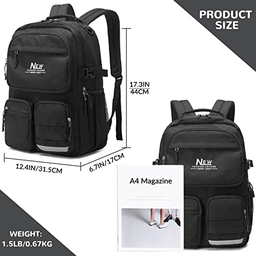 Water Resistant Backpack for Teen Girls Boys Students, Casual Multi Pockets Daypack with 15.6 inch Laptop pocket for Travel School College (Black) - color: Black With Embroidery