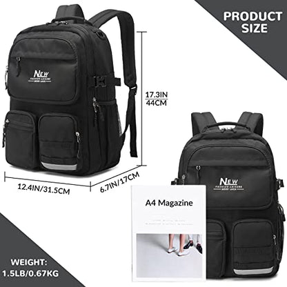 Water Resistant Backpack for Teen Girls Boys Students, Casual Multi Pockets Daypack with 15.6 inch Laptop pocket for Travel School College (Black) - color: Black With Embroidery