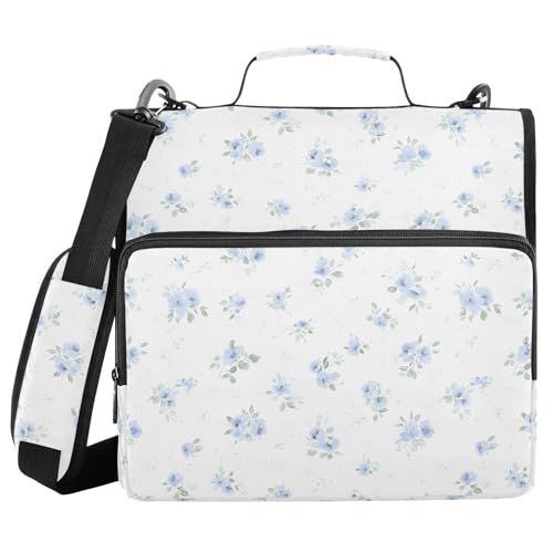 Blue Small Floral Zipper Binder 3 Ring with Handle and Shoulder Strap, 500 Sheet Binder Organizer Capacity & Multi-Pockets for School Office - color: Aa08