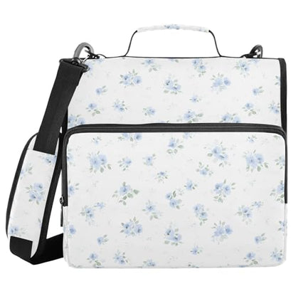 Blue Small Floral Zipper Binder 3 Ring with Handle and Shoulder Strap, 500 Sheet Binder Organizer Capacity & Multi-Pockets for School Office - color: Aa08