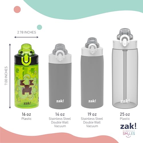 Zak Designs Minecraft Sage Kids Water Bottle For School or Travel, 16oz Durable Plastic Water Bottle With Straw, Handle, and Leak-Proof, Pop-Up Spout Cover, 2-Pack Set (Creeper) - color: Minecraft (Creeper)