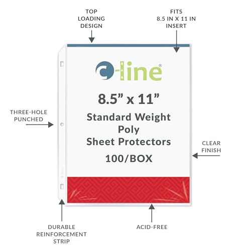 C-Line Top Loading Standard Weight Poly Sheet Protectors, Clear, 8.5 x 11 Inches, 100 per Box (62027) - color: Clear, size: Box of 100