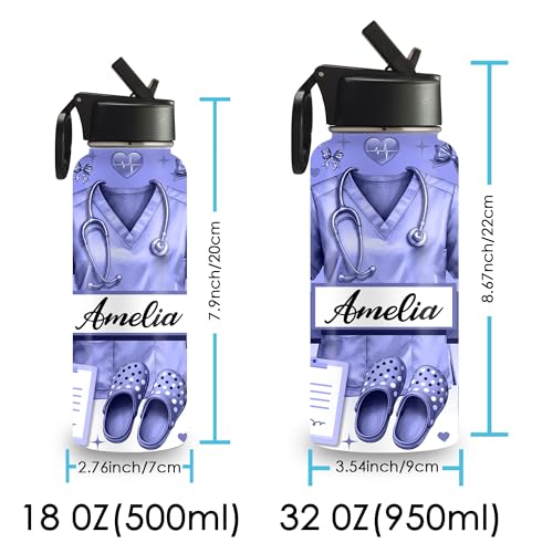 Custom Nurse Water Bottle Personalized Stainless Steel Insulated with Lid 18/32oz Customized Name Nurse Gifts for Women Nurses Nursing Graduation Nurse Week Birthday Healthcare Worker - color: Design-5