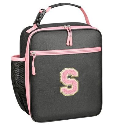 WOBAGMEN Initial Lunch Box for Women Girls,Insulated Lunch Bag with Monogram Letter,Cute Personalized Thermal Lunch Box for Teens Kids Adult for Work Camping Back to School Gift (pink, S) - size: S