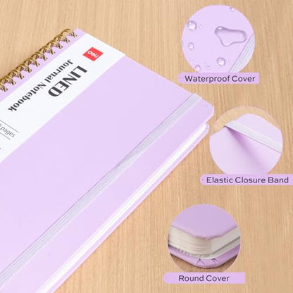 deli Purple Lined Spiral Journal Notebook, 160 Pages, A5 (5.5"x8") Hardcover Writing Notebook, College Ruled Spiral Bound Journal for Women & Men - Perfect for Work, School, Office & Note Taking - color: Purple