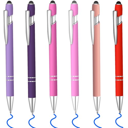 6 Pcs Blue Ink Ballpoint Pen with Stylus Tip 2 in 1 Ballpoint Pen Metal Pens Stylus Pen for Touch Screens Office Coworkers (Multi Pink) - color: Multi Pink
