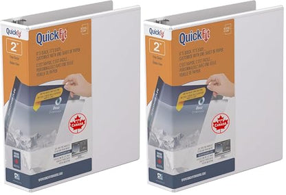QuickFit Clear-View Binder, 3-Ring Binder, Round Ring, 2 Inch, White (Pack of 2) - size: 1 Count (Pack of 2)