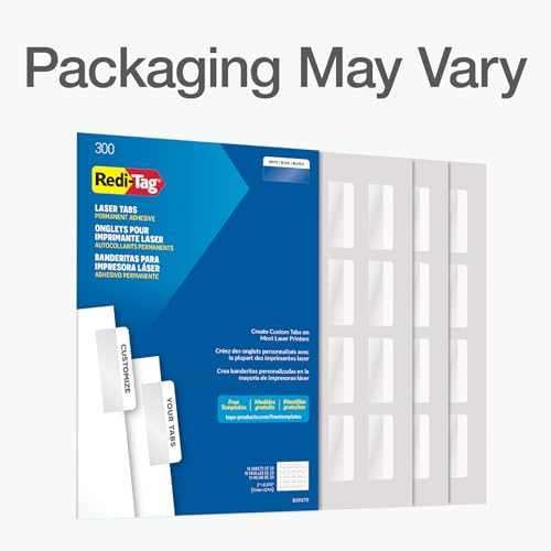 Redi-Tag Laser Printable Tabs, Permanent Index Tabs, Customizable Adhesive Labels, White, 2" x 0.875", 300 Per Pack (B39170) - size: 300 Count (Pack of 1)