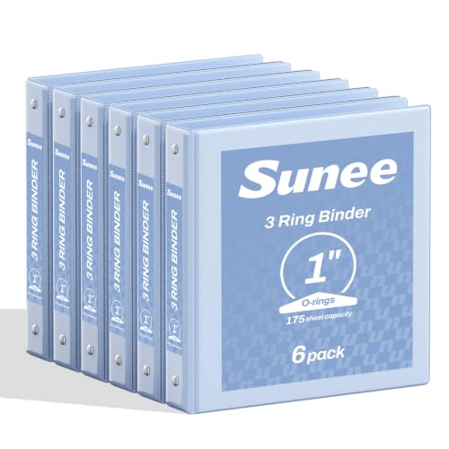 SUNEE 1 Inch Binders 3 Ring 6 Pack, Clear View Three Ring Binder PVC-Free (Fit 8.5x11 Inches) for School or Office Supplies, Haze Blue - color: Haze Blue, size: 1 Inch