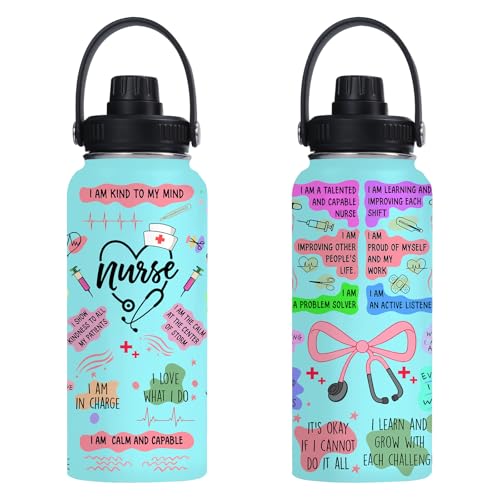 Nurse Water Bottle 32oz Stainless Steel Insulated with Lid, Nurse Gifts for Female Nurses, Medical Staff Inspiration Gifts for Nursing Students, Graduation Christmas Birthday Nurse Week - color: Nurse