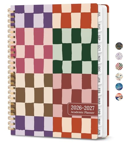Planner 2026-2027, Academic Planner Weekly and Monthly, Jul 2026 - Jun 2027, Spiral Bound School Planning Tool with Tabs and Pocket, Perfect for Students & Teacher, 6.3" x 8.5", Checkered - color: Checkered, size: 6.3"x8.5" (A5)
