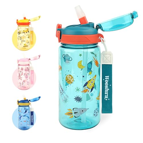 Kids Water Bottle for School or Travel, 20 Oz Durable Plastic Water Bottle with Silicone Straw and Pop-Up Spout Cover, BPA Free & Dishwasher Safe(Rocket) - color: Rocket, size: 20 oz (1 Pack)