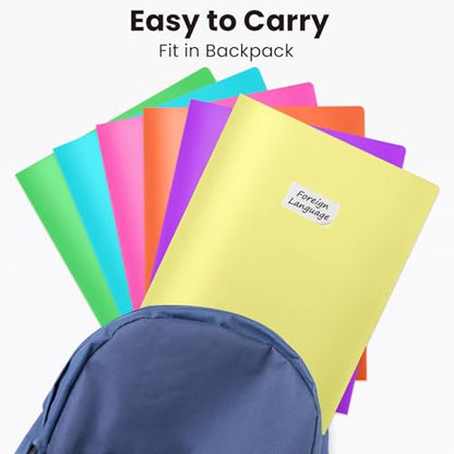 Sooez 6Pack Folders with Pockets, Pastels Colors, Heavy Duty Pocket Folder, Plastic Folders with Pockets, 2-Pocket Folder Bulk, Aesthetic File Folder, Back to School Office Filing Supplies - color: Bright Colors