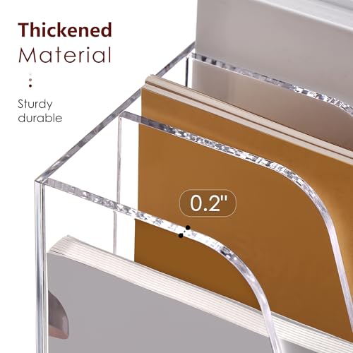 SANRUI Acrylic File Organizer, Compact Desk Organizer for Folders, Binders, Notebooks, Envelopes, Clear Magazine File Holder, 3 Section Bookshelf for School Home Office Organization, A4 Size - size: A4,3 Sections