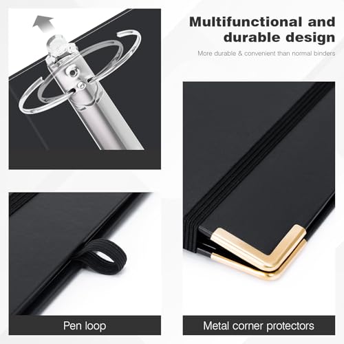 Ospelelf 3 Ring Binder, 3 Inch, Cute Letter Size (11" x 8.5") with 5 Tab Dividers, File Folder Labels and Low Profile Clipboards, Black Binder for School and Office Supplies - color: Black, size: 3in（Letter Size）