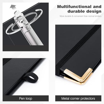 Ospelelf 3 Ring Binder, 3 Inch, Cute Letter Size (11" x 8.5") with 5 Tab Dividers, File Folder Labels and Low Profile Clipboards, Black Binder for School and Office Supplies - color: Black, size: 3in（Letter Size）