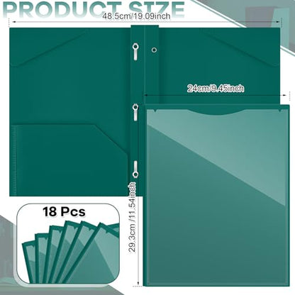 Henoyso 18 Pcs Plastic Folder with Clear Front Pocket and 3 Prong Plastic Folders with Card Slot Pocket Folders with Prongs for School Office (Forest Green) - color: Forest Green
