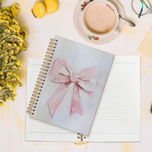 MOFUYU Pink Bows Notebook for Women,Coquette Pink Bow Spiral Notebook | Cute Notebooks for Women,Pink School Supplies Hardcover Spiral Notebook 5.5x8.3 Inch - color: white(Pink)