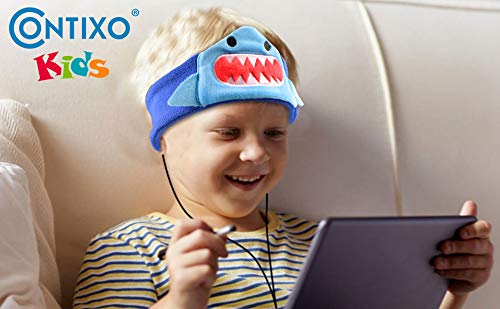 Contixo H1 Kids Headphones, 85dB Volume Limiting with Adjustable Speakers Soft Children Fleece Headband Toddler Headphones - style: Shark