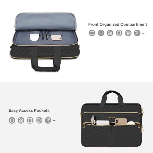 MOSISO 17-17.3 inch Laptop Bag, Laptop Briefcase Messenger Compatible with Dell, HP, Lenovo, Asus, Acer, Alienware, Square Quilted Computer Bag Work Office Business with 3 Pockets&Strap, Black - color: Black, size: 17.3 inch