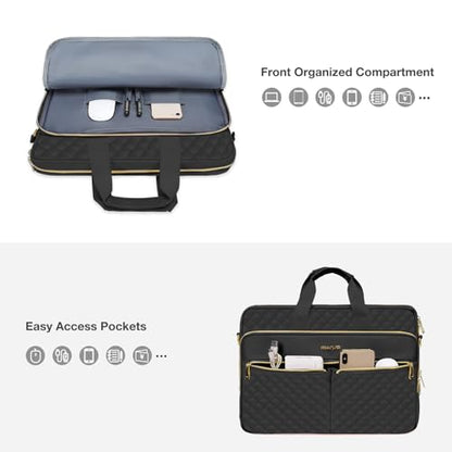 MOSISO 17-17.3 inch Laptop Bag, Laptop Briefcase Messenger Compatible with Dell, HP, Lenovo, Asus, Acer, Alienware, Square Quilted Computer Bag Work Office Business with 3 Pockets&Strap, Black - color: Black, size: 17.3 inch