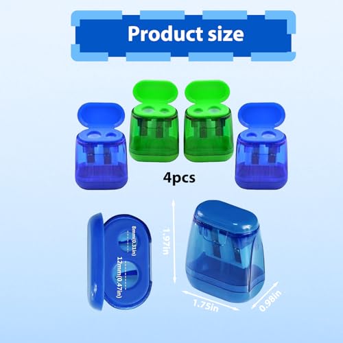 4PCS Dual Hole Pencil Sharpener Set with Container, Portable Manual Sharpeners for School Office Desk and Home Study Accessories(Blue,Green,F) - color: Blue,green