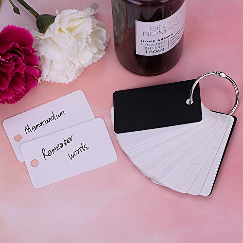 Mini Blank Flash Cards with Binder Rings Kraft Paper Blank Index Cards 4x6 with Punched Holes Easy Flip Flash Card White Study Note Cards Unruled Memo Scratch Pads Small DIY Greeting Cards 5 Pack - color: Black