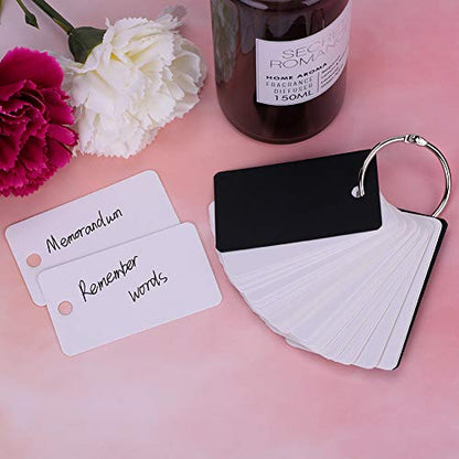 Mini Blank Flash Cards with Binder Rings Kraft Paper Blank Index Cards 4x6 with Punched Holes Easy Flip Flash Card White Study Note Cards Unruled Memo Scratch Pads Small DIY Greeting Cards 5 Pack - color: Black