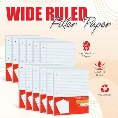 Notebook Paper Wide Ruled, Loose Leaf Paper Wide Ruled Notebook Paper Bulk, Lined Filler Paper for 3 Ring Binders - 10.5” X 8", for College, School Classroom - 100 Sheets/Pack (Bulk Buy - 48 Pack) - style: Bulk Buy - 48 Pack