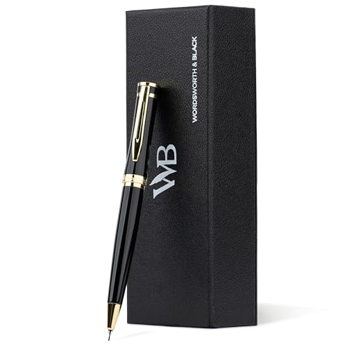 Wordsworth and Black Mechanical Pencil Graphite Lead- Stunning Luxury Metal Pencil, Black Lacquer 24K Gold Finish, 0.7mm Led, Best Gift Set for Men & Women, Professional Executive Office Pencils - color: Black Gold