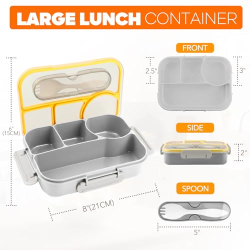 EASYFUN Bento Box Adult, Lunch Box, 4-Compartment Lunch Containers, Drop-Proof, Dishwasher Safe & Made with BPA-Free Materials (Grey) - color: Gray