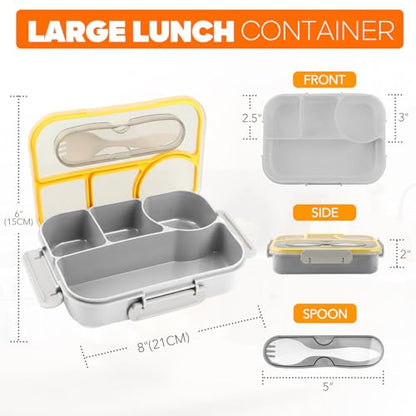 EASYFUN Bento Box Adult, Lunch Box, 4-Compartment Lunch Containers, Drop-Proof, Dishwasher Safe & Made with BPA-Free Materials (Grey) - color: Gray