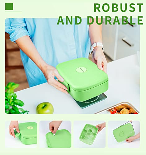 Bento Lunch Box with Kids/Adults, 5 Compartments Leakproof Lunch Container with Dressing Cup, Eco-Friendly Double Insulated Boxes, Dishwasher and Microwave Safe, BPA-Free (green) - color: Green