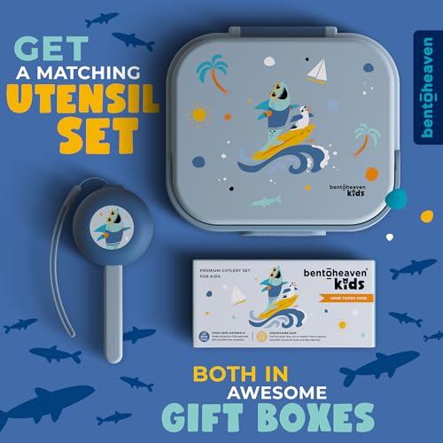 Bentoheaven Premium Bento Lunch Box for Kids, 9 Designs, Leak-proof 3-4 Compartments, Divider, Ideal size 30oz, Microwave/Dishwasher Safe Kids Bento Box (Loncheras Para Niños/Niñas)[Ocean Blue] - color: Ocean Blue
