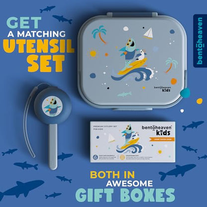 Bentoheaven Premium Bento Lunch Box for Kids, 9 Designs, Leak-proof 3-4 Compartments, Divider, Ideal size 30oz, Microwave/Dishwasher Safe Kids Bento Box (Loncheras Para Niños/Niñas)[Ocean Blue] - color: Ocean Blue