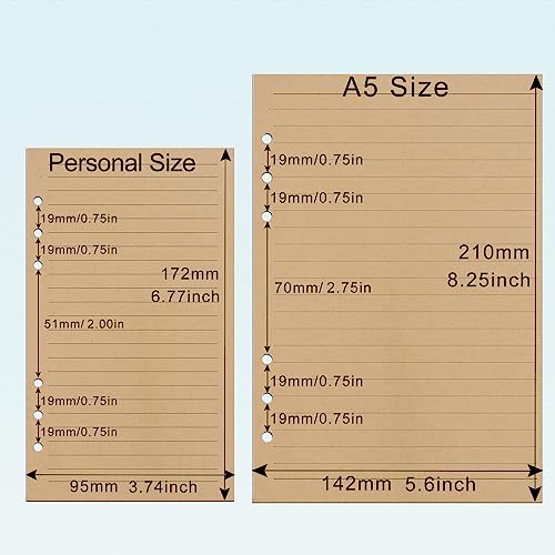 Toplive [3 Pack] A5 Refill Paper - 100GSM Thick 6 Hole Filler Inserts, 135 Sheets (270 Pages) for 6 Ring Binder Journal Notebook, Lined Kraft - style: 3Pack Kraft Lined