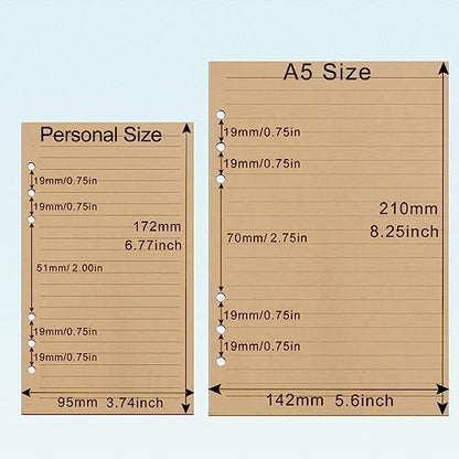 Toplive [3 Pack] A5 Refill Paper - 100GSM Thick 6 Hole Filler Inserts, 135 Sheets (270 Pages) for 6 Ring Binder Journal Notebook, Lined Kraft - style: 3Pack Kraft Lined