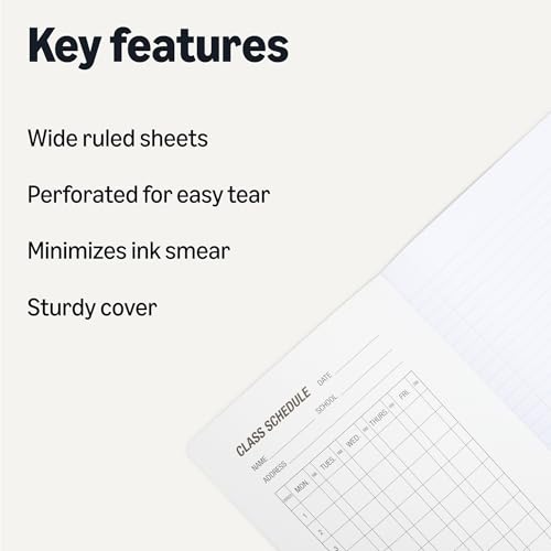 Amazon Basics Composition Notebook, Wide Ruled, 100 Sheets, 9.75" x 7.5", Marble Black, Sturdy Cover with Conversion Charts, for School, Home, and Office Use, 4-Pack - color: Marble Black, size: Wide Ruled,4-pack