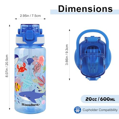 Kids Water Bottle for School, 20 Oz Plastic Water Bottle with Silicone Spout and Pop-Up Cover, BPA Free & Dishwasher Safe (Marine Animals) - color: Marine Animals, size: 20 Ounces