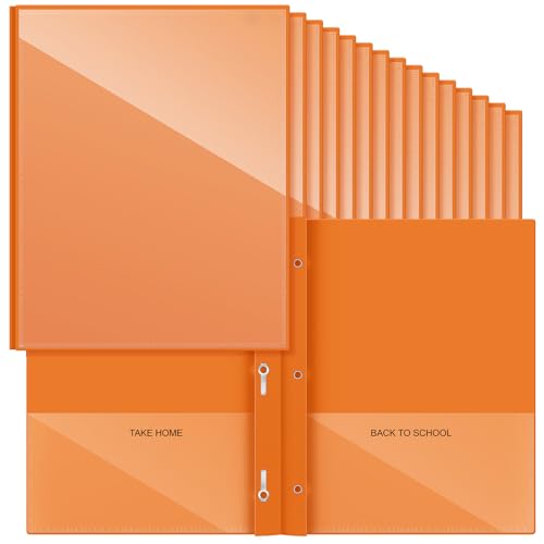 Henoyso 48 Pcs Orange Plastic Folders with Clear Front Pocket and 3 Prong Take Home Plastic 2 Pocket Folder Back to School for Students Parent Teacher Communication for School Office - color: Orange