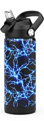 Boys Water Bottle with Straw,18 oz Kids Insulated Cups with Stainless Steel Leak Proof for School,Sport&Travel（Lightning） - color: A10.Lightning